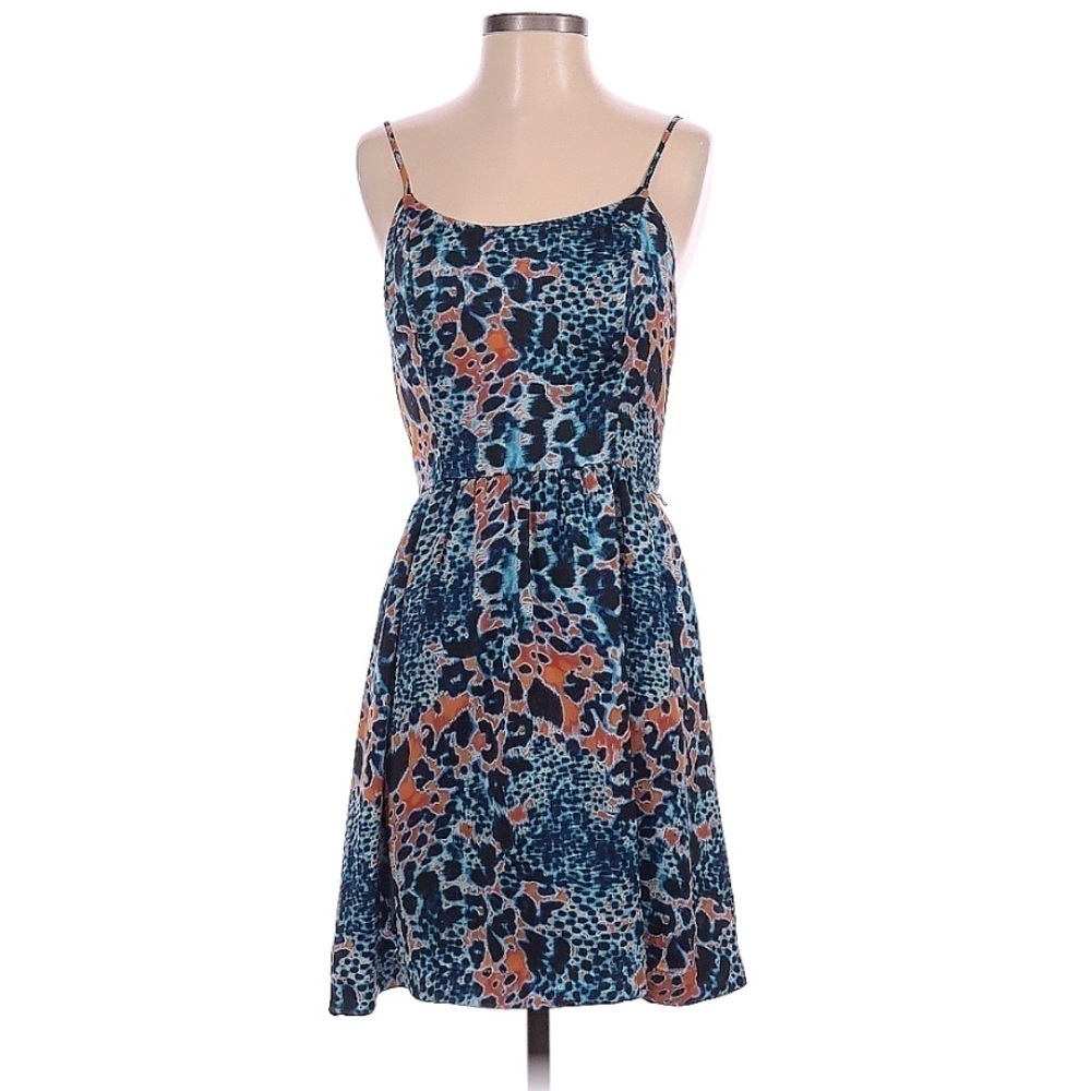 Sleeveless Blue Print Spaghetti Strap Dress